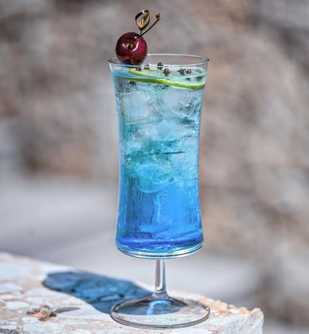 Signature blue cocktail at Nassau Beach Bar