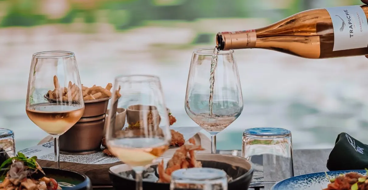 Wine and seafood served by the sea at Nassau